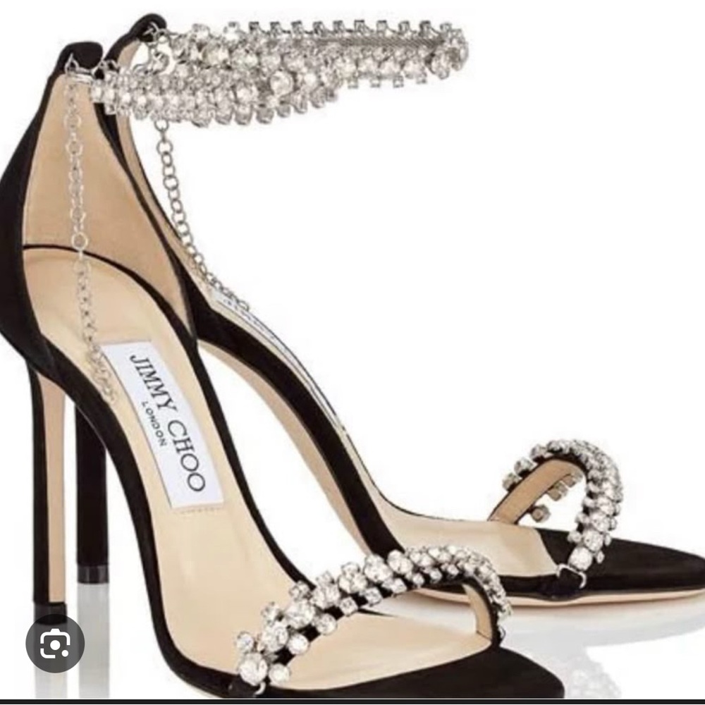 Jimmy Choo Black Heels with Crystal Accents suede shilloh heeled 100 size 41,5